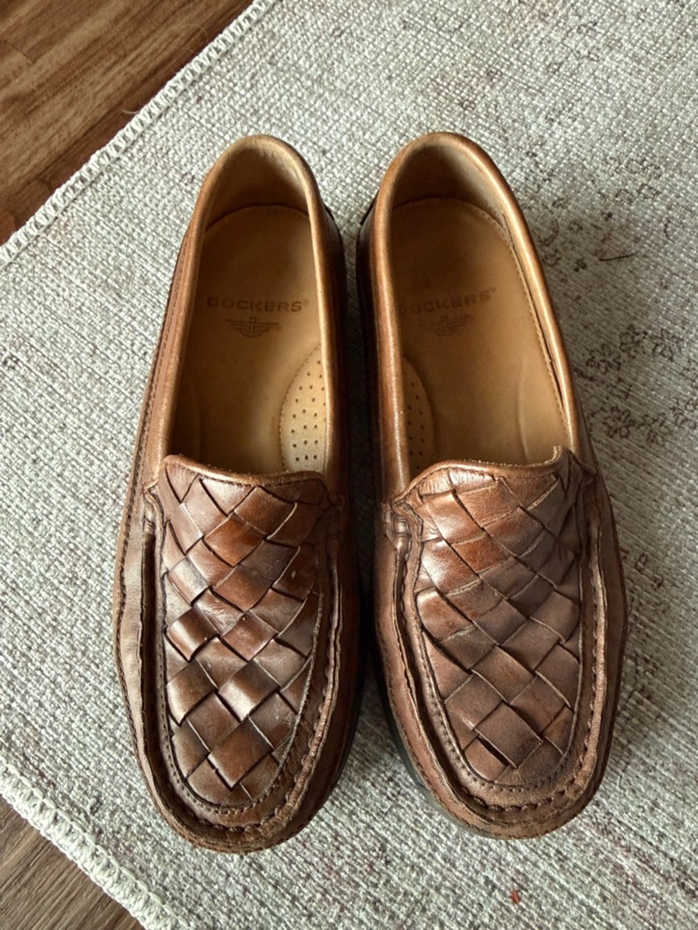 Dockers Men’s Woven Leather Slip-On Loafers in Chestnut Brown